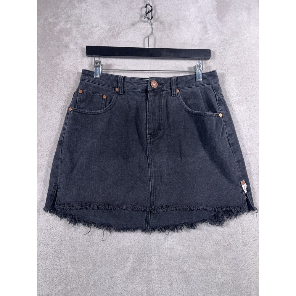 One Teaspoon 2020 Denim Skirt Womens Size 30 Black High Rise Raw Hem‎ Mini